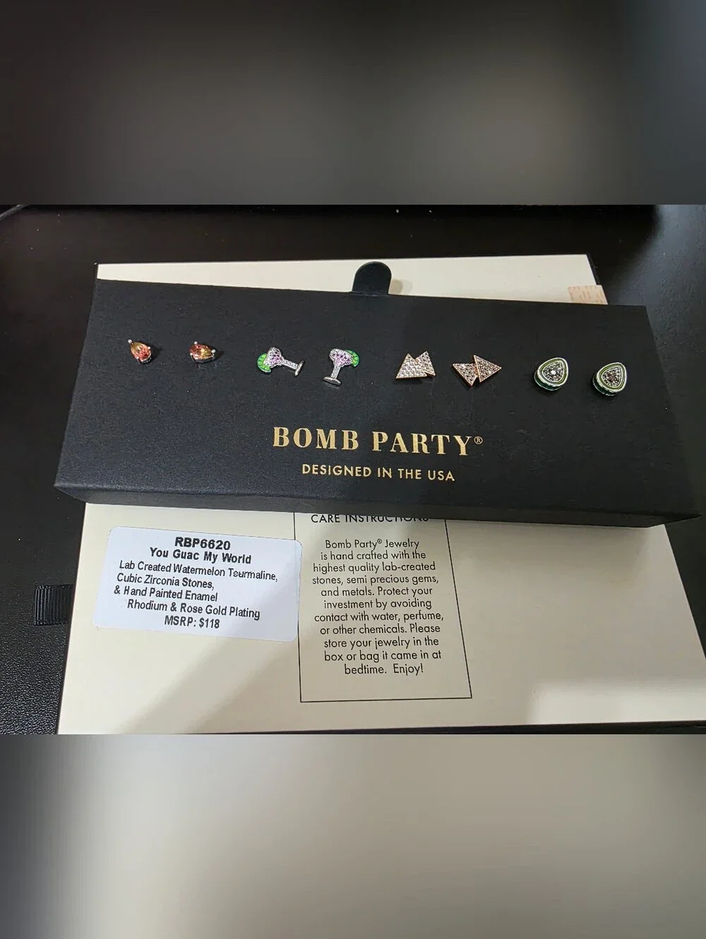 You Guac My World Enamel Cocktail Stud Earrings - Rhodium & Rose Gold Plating